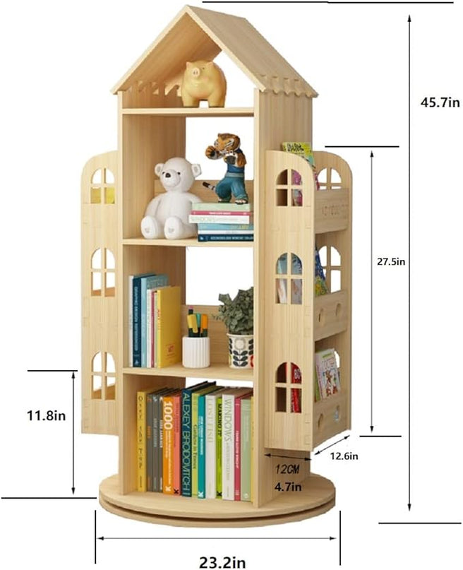 Heehee Rotating Bookshelf 360 Display Floor Standing Bookcase Storage Rack for Kids Children's bookshelf, Book Display Stand, Wood Book Shelf Organizer for Kids, Storage Book Display Case Bookrack - LeafyLoom