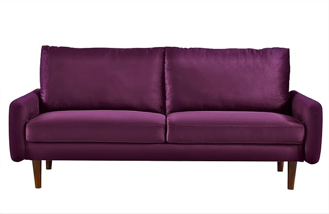 US Pride Furniture Kent Modern Velvet Sofa, Comfortable 3 Seater Couch for Living Rooms and Small Spaces, Ideal Studio Apartment Furniture with Sleek Design, Eggplant - LeafyLoom