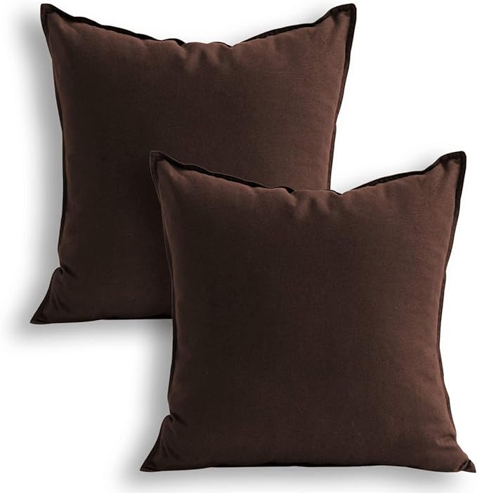Jeanerlor Set of 2 Decorative Cotton Linen Chair Throw Pillow Case, Sofa Durable Classy, Comfortable Cushion Cover for Living Room Car 26"x26"(65 x 65cm), Brown - LeafyLoom