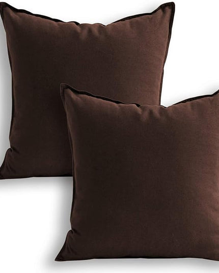 Jeanerlor Pack of 2 Cotton Linen Soft Soild Decorative Square Throw Pillow Covers Set Cushion Case for Children Kid Baby 24 x 24 Inch 60 x 60cm,Brown - LeafyLoom