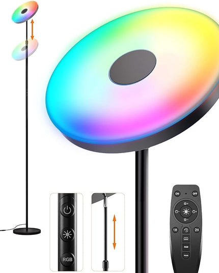 ULG Floor Lamp,32W/2500LM LED Modern Torchiere, RGB Super Bright-Tall Standing, 67-75” Adjustable Tall Lamp, Pole Light with Remote & Touch Control for Living Room,Bed Room,Office - LeafyLoom