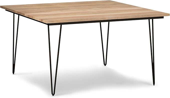 SIMPLIHOME Hunter SOLID MANGO WOOD and Metal 54 Inch Square Industrial Dining Table in Natural, For the Dining Room - LeafyLoom