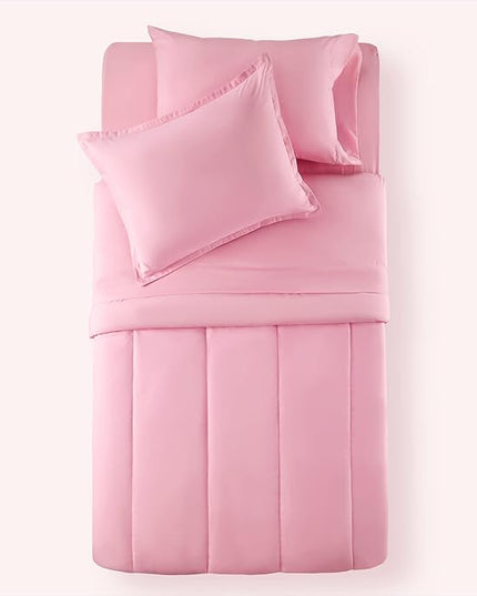 SLEEP ZONE Kids Twin Bedding Comforter Set - Super Cute & Soft Kids Bedding 5 Pieces Set with Comforter, Sheet, Pillowcase & Sham (Ballet Pink Color) - LeafyLoom
