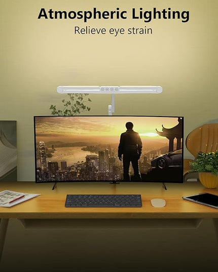 Micomlan Led Desk Lamp for Home Office, White Architect Desk Lamp with Clamp for Crafting, 24W Bright Rotatable Led Desk Light Stepless Dimming Tempering Wide Table Light with Atmosphere Lighting - LeafyLoom