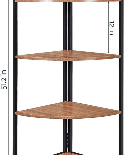 SAYGOER Corner Bookshelf 4 Tier Stand Storage Shelf Modern Black Bookcase Ladder Standing Shelves Display Rack Plant Stand for Small Spaces, Bedroom, Living Room,Walnut Oak - LeafyLoom