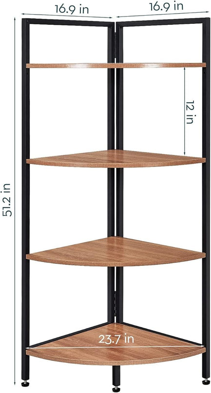SAYGOER Corner Bookshelf 4 Tier Stand Storage Shelf Modern Black Bookcase Ladder Standing Shelves Display Rack Plant Stand for Small Spaces, Bedroom, Living Room,Walnut Oak - LeafyLoom