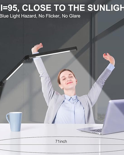 LED Desk Lamp with Clamp, Architect Desk Lamp for Home Office with Remote Control, Swing Arm Clamp on Desk Light, Clip-on Eye-Care Adjustable 5 Brightness Levels Table Light for Working Drafting - LeafyLoom