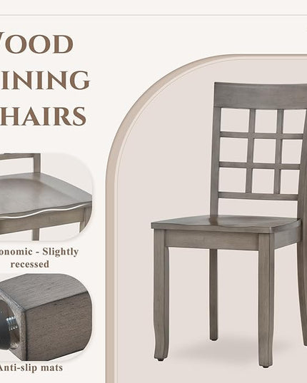 COLAMY Wooden Dining Chairs Set of 6, Nine-Square High Back Kitchen Side Chair, Farmhouse Dining Chairs for Kitchen and Dining Room, Light Grey - LeafyLoom