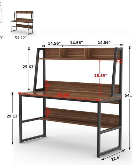 Tribesigns Computer Desk with Hutch, 47 inches Home Office Desk with Space Saving Design with Bookshelf for Small Spaces (Dark Walnut, 47) - LeafyLoom