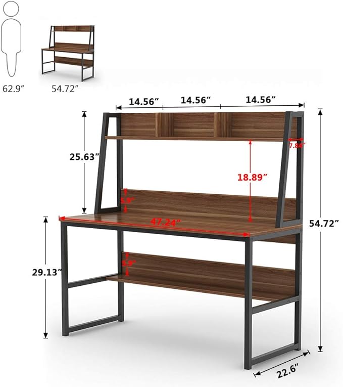 Tribesigns Computer Desk with Hutch, 47 inches Home Office Desk with Space Saving Design with Bookshelf for Small Spaces (Dark Walnut, 47) - LeafyLoom