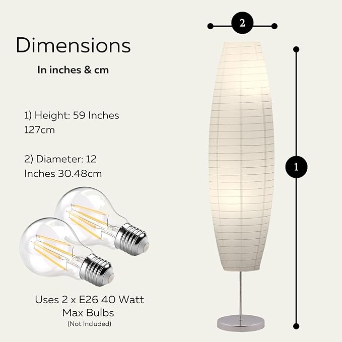 LIGHTACCENTS Rice Paper Floor Lamps 59-Inch Tall Set of 2 Paper Lantern Lamps with Paper Shades - Rice Paper Floor Lamps for Living Room Fits in Modern Room Decor Dorm Room Essentials (2-Pack) - LeafyLoom