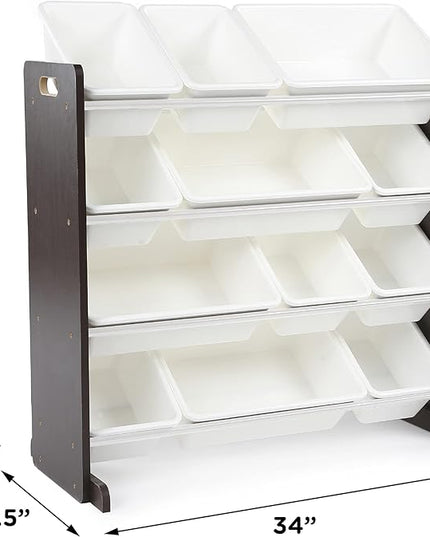 Humble Crew Modern Toy Organizer with 12 Bins, Espresso/White - LeafyLoom