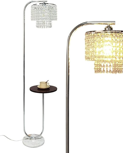 Hsyile Arc Crystal Floor Lamp for Living Room - Marble Base Modern Tall Stand Up Light with Table,Contemporary Over The Couch Chrome Lamp Standing Lamps for Bedroom Office Living Room - LeafyLoom