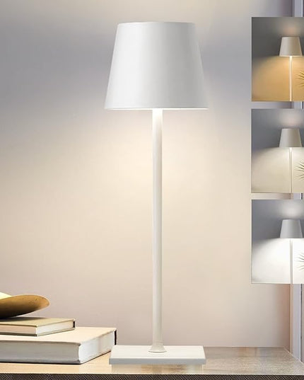 Cordless Table Lamp,5200mAh Battery Operated Lamp,IP54 Outdoor Table Lamp Waterproof,3 Color Stepless Dimming for Restaurant/Bedroom/Bars/Outdoor Party/Camping/Coffee Shop(White-1) - LeafyLoom