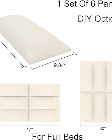 Tbfit Upholstered Wall Mounted Headboard for King Size Bed, Soundproof Peel and Stick Headboards, Tufted Floating Dorm Bed Headboard, Pack of 12 Panels Sized 10” x 24”, Beige - LeafyLoom