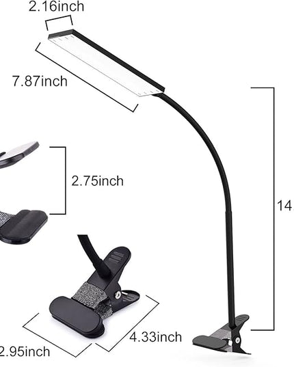 TOPESEL 5W 48 LEDs Dimmable Clip-on Led Desk Lamp, Eye-Care Flexible Gooseneck USB Clamp Reading Lamp, 3 Color Temperature, 14 Brightness Levels Table Lamp, Black - LeafyLoom