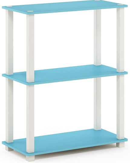 Furinno Turn-S-Tube 3-Tier Compact Multipurpose Shelf Display Rack with Square Tube, Light Blue/White - LeafyLoom
