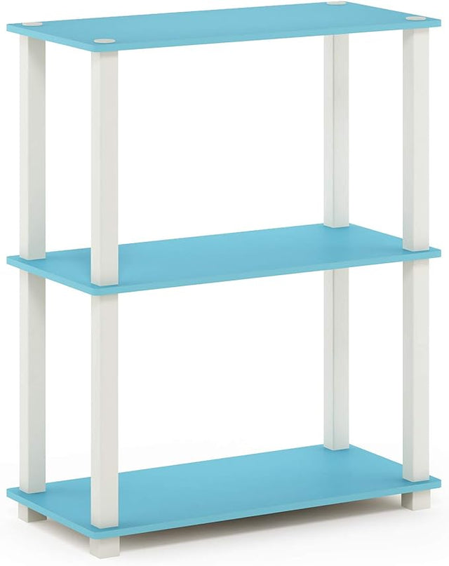 Furinno Turn-S-Tube 3-Tier Compact Multipurpose Shelf Display Rack with Square Tube, Light Blue/White - LeafyLoom