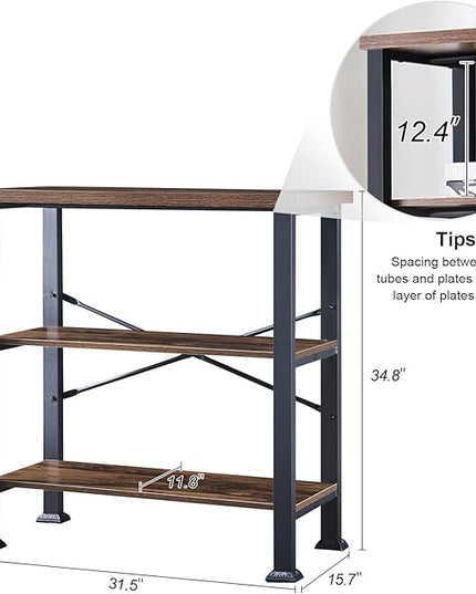 HOMBAZAAR Bookshelf, 3-Tier Vintage Industrial Book Shelf, Rustic Wood and Metal Bookcase and Bookshelves, Free Standing Storage Small Bookshelf for Living Room, Bedroom and Kitchen, Brown - LeafyLoom