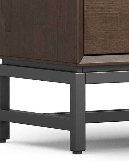 SIMPLIHOME Banting SOLID HARDWOOD Wide Modern Industrial Media Stand for TVs up to 80 inches for The Living Room and Entertainment Center, 72 inch, Walnut Brown - LeafyLoom