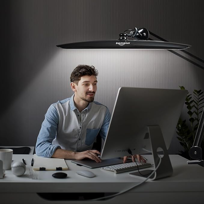 LED Desk Lamp with Clamp, Dimming Task Lamp for Reading Desktop Office Workbench Table Architect Sewing Study Home Craft, Bright 117PCS LEDs, 2200 Lumens 20 Inch Metal Swivel Arm Work Lamp - LeafyLoom