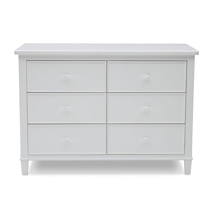 Delta Children Haven 6 Drawer Dresser, White + Perry 6-in-1 Convertible Crib - Greenguard Gold Certified, White (Bundle) - LeafyLoom
