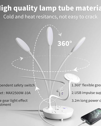 Bodun Small Bedside Lamp for Table Lamp Bedroom Desk Lamp with Dual USB Charging Port and AC Outlet Office Reading Light Adjustable Gooseneck Working White LED Lamp - LeafyLoom