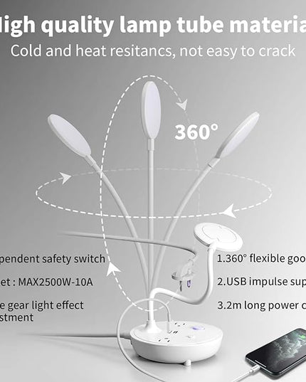 Desk Lamp Small Table Lamp for Bedside Lamp Bedroom Desk Light with Dual USB Charging Port and AC Outlet Office Reading Light Adjustable Gooseneck Working White LED Reading Lamp for Home Office - LeafyLoom