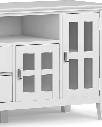 SIMPLIHOME Artisan SOLID WOOD 72 Inch Wide Contemporary TV Media Stand in White for TVs up to 80 Inches, For the Living Room and Entertainment Center - LeafyLoom