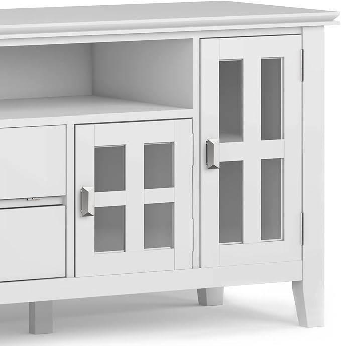 SIMPLIHOME Artisan SOLID WOOD 72 Inch Wide Contemporary TV Media Stand in White for TVs up to 80 Inches, For the Living Room and Entertainment Center - LeafyLoom