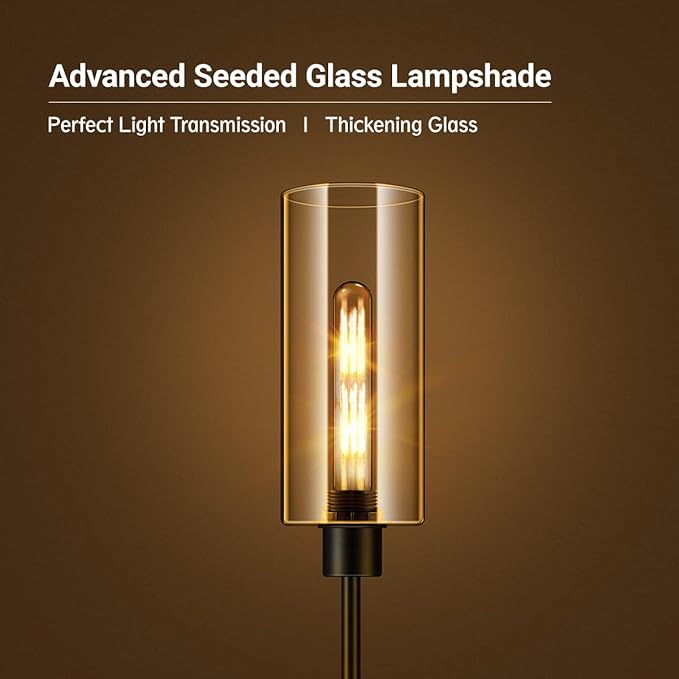 BoostArea Floor Lamp for Living Room, Modern Standing Lamp Stand Up Lamp with Glass Lampshade, 4W Bulb Included, Pole Lamp Tall Lamps for Bedroom, Living Room, Office, Kids Room, Reading - LeafyLoom