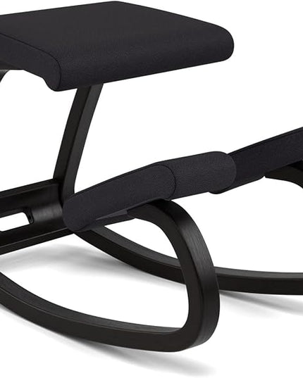 Varier Variable Balans Original Kneeling Chair Designed by Peter Opsvik (Black Revive Fabric with Black Ash Base) - LeafyLoom