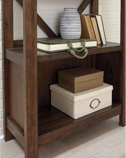 Signature Design by Ashley Baldridge Rustic 78" Bookcase with 4 Shelves, Distressed Brown - LeafyLoom