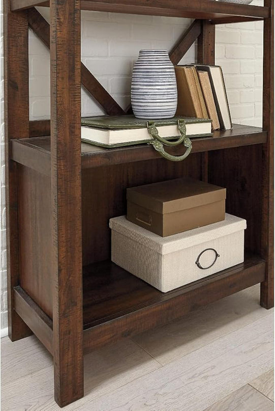Signature Design by Ashley Baldridge Rustic 78" Bookcase with 4 Shelves, Distressed Brown - LeafyLoom
