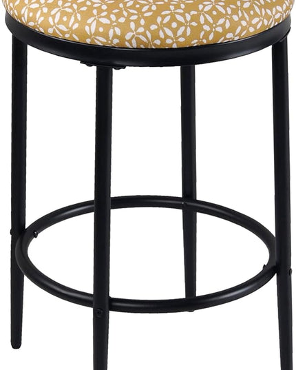 HomePop Upholstered Metal Barstool, Fabric Side Chairs for Dining Room, Kitchen and Living Room - Golden Yellow Print - LeafyLoom