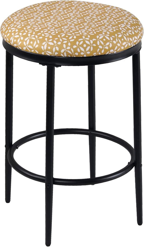 HomePop Upholstered Metal Barstool, Fabric Side Chairs for Dining Room, Kitchen and Living Room - Golden Yellow Print - LeafyLoom