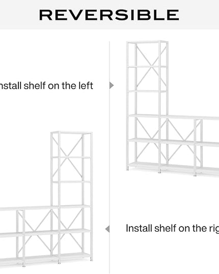 Tribesigns 9 Shelves Bookshelves, Industrial Ladder Corner Etagere Bookcase, Rustic 6-tier Display Open Shelf Storage Organizer for Living Room (White) - LeafyLoom
