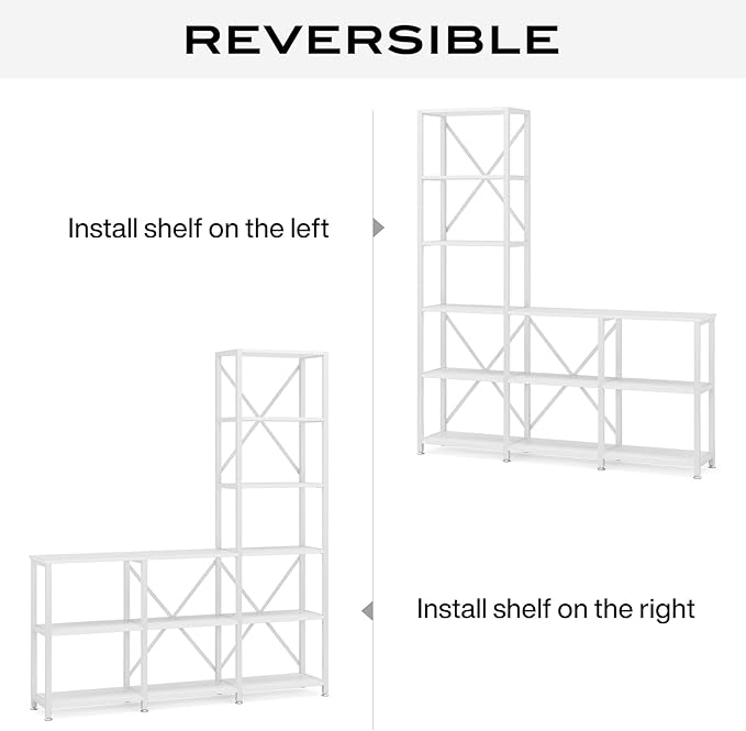 Tribesigns 9 Shelves Bookshelves, Industrial Ladder Corner Etagere Bookcase, Rustic 6-tier Display Open Shelf Storage Organizer for Living Room (White) - LeafyLoom