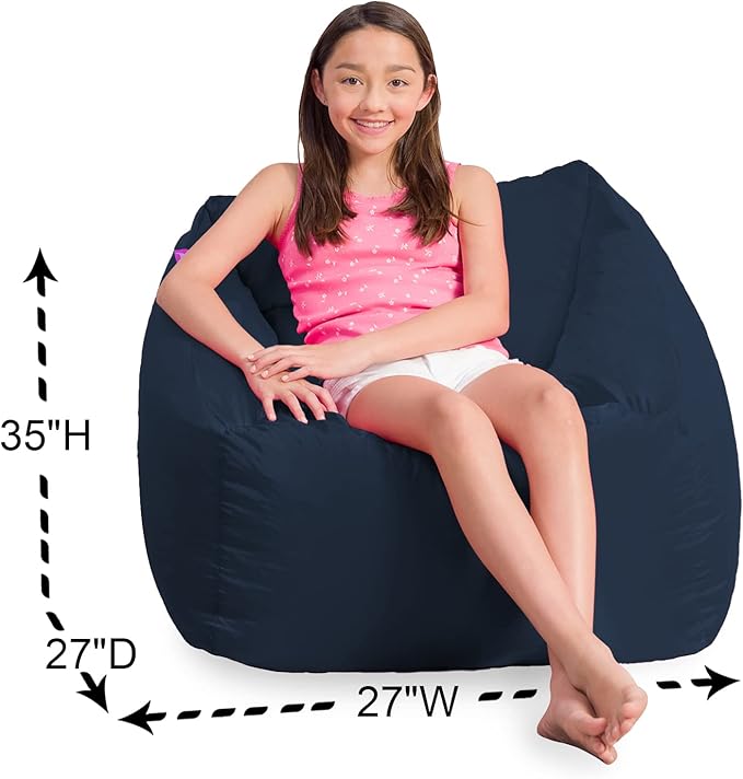 Posh Creations Structured Comfy Bean Bag Chair for Gaming, Reading, & Watching TV, Coronado Chair, Microsuede - Navy, Microsuede - Navy Blue - LeafyLoom