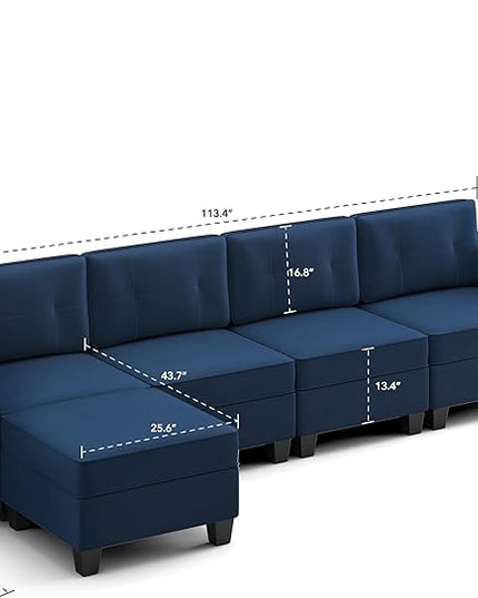Modular Sectional Sofa, Convertible Sectional Couches for Living Room L Shaped Sofa Couch with Storage Ottoman, High Supportive 6 Seats Reversible Sectionals 113'' with Chaise, Dark Blue - LeafyLoom
