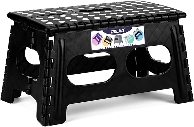 Delxo Folding Step Stool for Kids and Adults,15-Inch Extra Wide 9 Inch Height Heavy Duty Stepping Stool More Safe and Comfortable Non Slip Foldable Step Stool Black - LeafyLoom