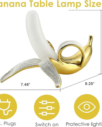 Modern Banana Table Lamp, Desk Lamp,Led Night Light Plating Resin Banana Lighting Fixture for Living Room, Bedroom,Home Office,Kids Room(Lying-Plated) - LeafyLoom