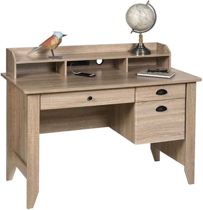 OneSpace Eleanor Executive Hutch and USB, Charger Hub, Light Oak Desk, No Size - LeafyLoom
