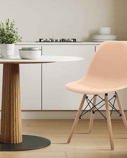 CangLong Modern Mid-Century Side Chair Dining Chair with Natural Wood Legs for Kitchen, Living, Dining Room, Set of 1, Beige - LeafyLoom
