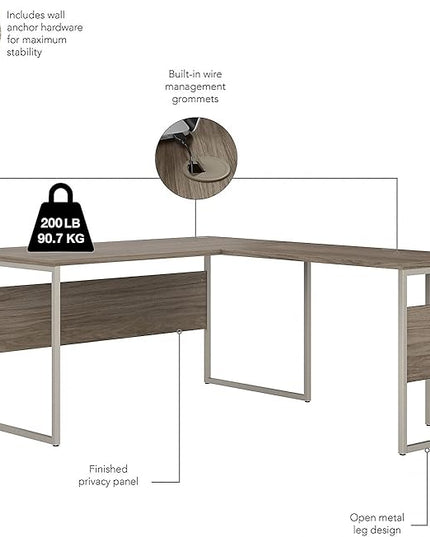 Bush Business Furniture Hybrid 60-inch W L-Shaped Table Desk with Metal Legs, Modern Hickory (HYB027MH) - LeafyLoom