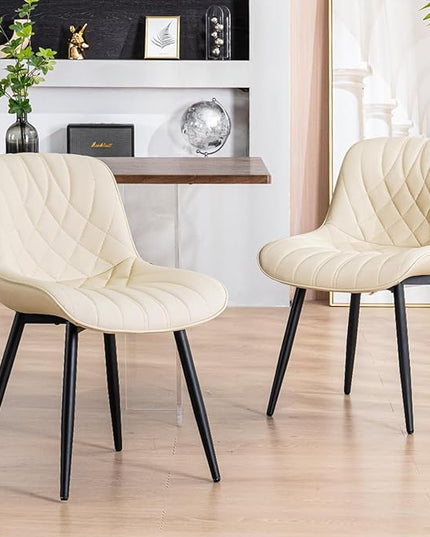 YOUNUOKE Dining Chairs Set of 2 Mid Century Modern Kitchen Chair Comfortable Upholstered Faux Leather Dinner Chairs for Kitchen Dining Room, Beige - LeafyLoom