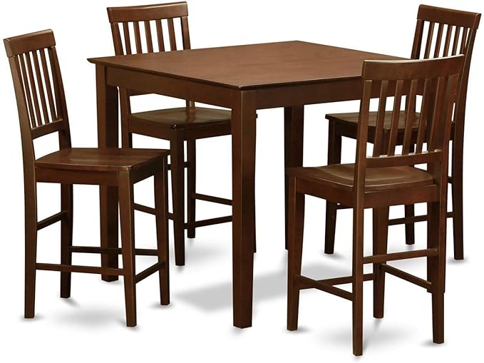 East West Furniture VERN5-MAH-W 5 Piece Counter Height Dining Table Set Includes a Square Kitchen Table and 4 Dining Chairs, 36x36 Inch, Mahogany - LeafyLoom