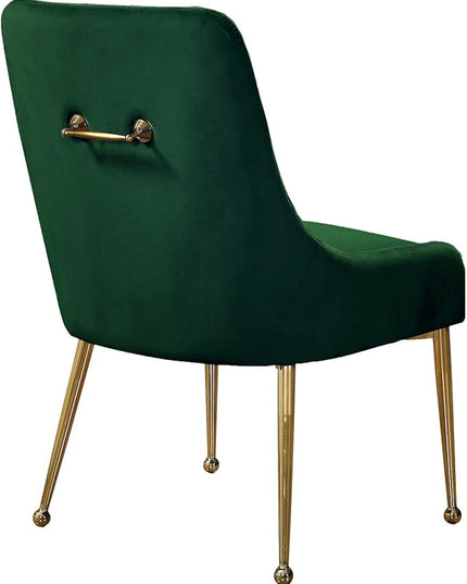 Meridian Furniture Owen Collection Modern | Contemporary Velvet Upholstered Dining Chair with Polished Gold Legs, Set of 2, 24" W x 21" D x 34.5" H, Green - LeafyLoom