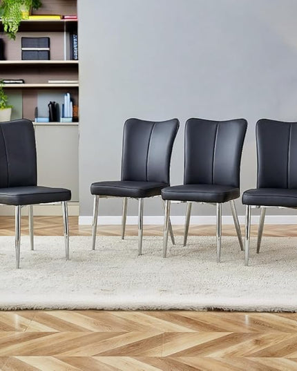 NicBex Modern Dining Chairs Set of 4 PU Leather Dining Room Kitchen Chairs with Curved Backrest and Cushion, Silver Matte Chair Legs, Suitable for Restaurants, Dining Rooms, and Living Rooms,Black - LeafyLoom