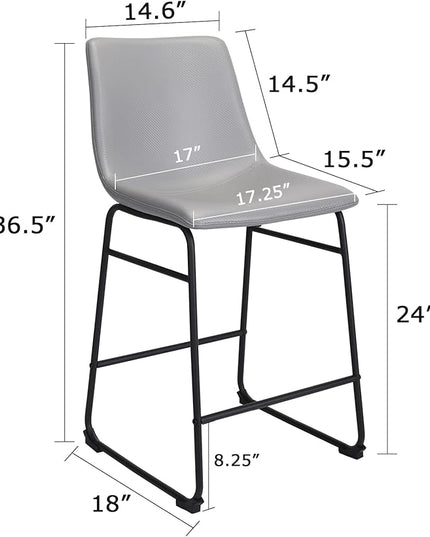 Bar Stools Set of 2, 26 Inches Bar Stool with Back, Carbon Fiber Bar Chair with Metal Legs (Light Grey) - LeafyLoom